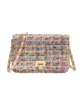 Women's Tweed Plaid PU Leather Quilted Crossbody Evening Bag